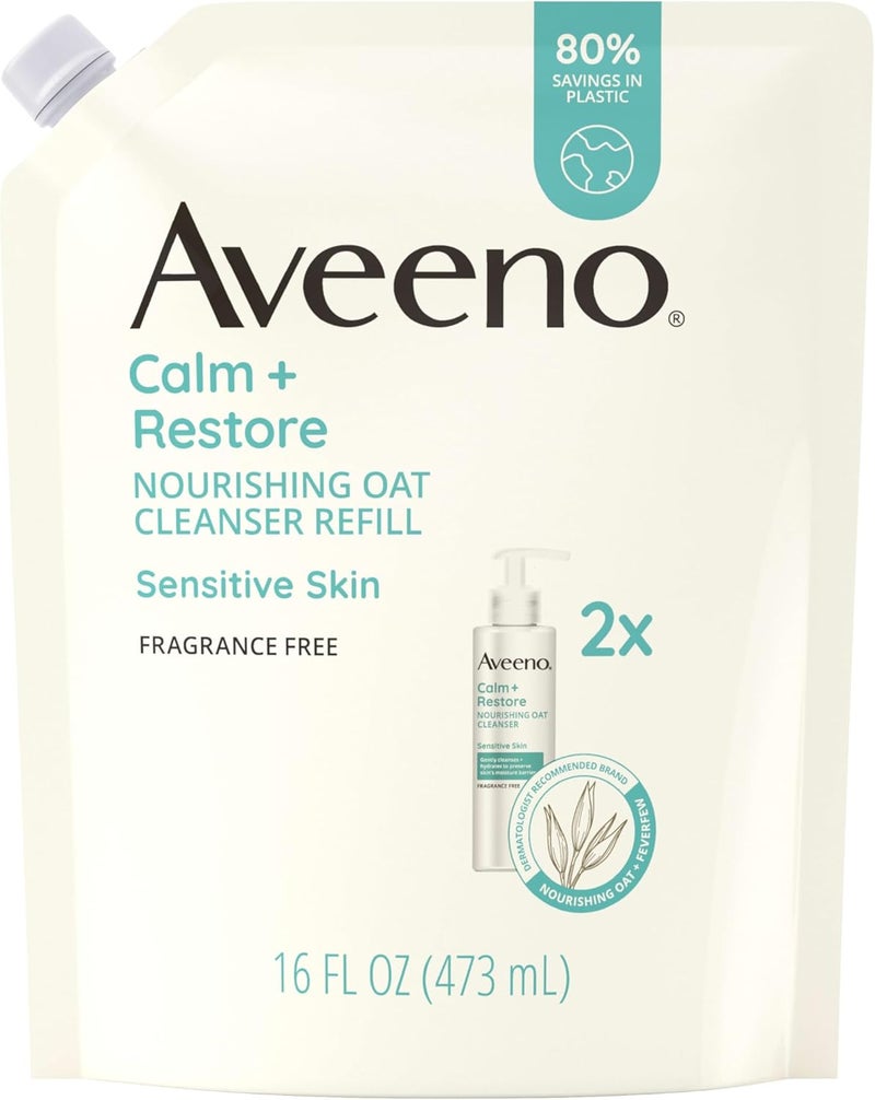 Aveeno Calm + Restore Nourishing Oat Cleanser Refill, 16 FL OZ (473 mL) - Fragrance Free for Sensitive Skin - Image 1